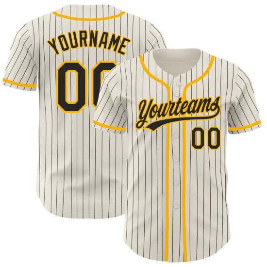 Gold Authentic Baseball Schwarz Nadelstreifen Jersey Custom Creme Gold Authentic Baseball Schwarz Nadelstreifen Jersey Custom Creme