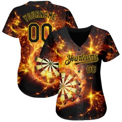 Design 3D Dart Flamme Baseball Gold Custom Board Schwarz Authentische Muster Jersey Design 3D Dart Flamme Baseball Gold Custom Board Schwarz Authentische Muster Jersey