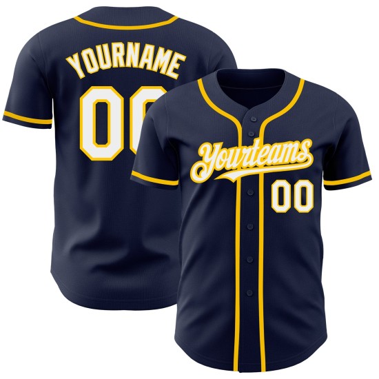 Weiß-Gelb Baseball Navy Authentic Jersey Custom Weiß-Gelb Baseball Navy Authentic Jersey Custom
