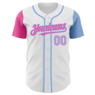 Hellweißes Baseball-Ton-Authentisches Trikot Custom Blue-Pink Two Hellweißes Baseball-Ton-Authentisches Trikot Custom Blue-Pink Two